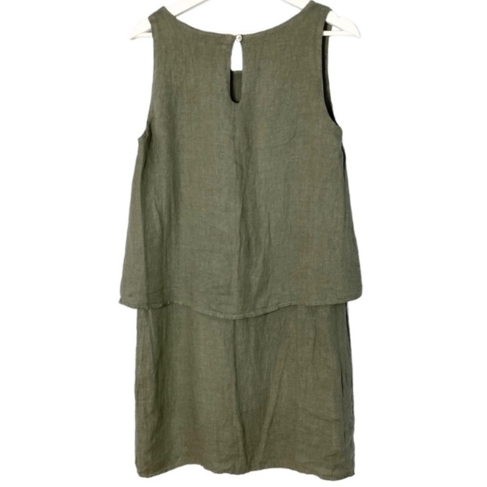 Lungo L’arno Italy Made Pop Over 2 in 1 Olive Green Sleeveless Linen Dress XS. - Picture 3 of 11